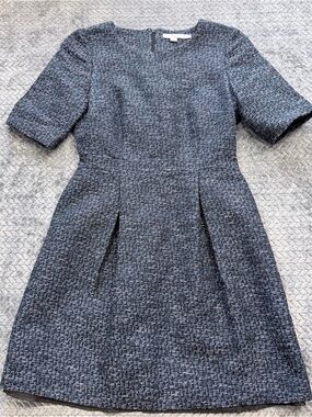 Boden Blue Tweed Textured A-Line Pleated Lined Dress Size 6R